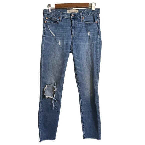 GAP Denim - GAP Womens Medium Wash Distressed Mid Rise Raw Hem True Skinny Ankle Size 28
